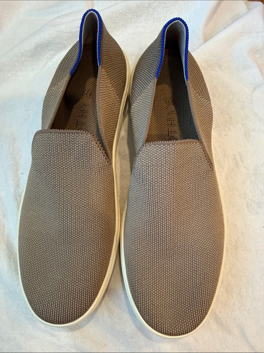 Rothy's Women’s Slip-On Knit Loafers/Sneakers  in Taupe with Blue Trim